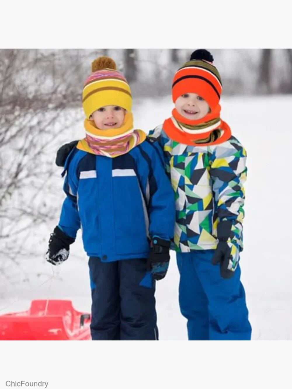 Kids Winter Hat Scarf Gloves Set - Knit Beanie, Fleece Lined for 3-8 Years